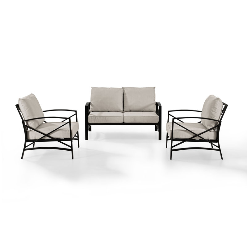 Mosier 4 - Person Patio Conversation Set with Cushions, Oatmeal, Oil Rubbed Bronze