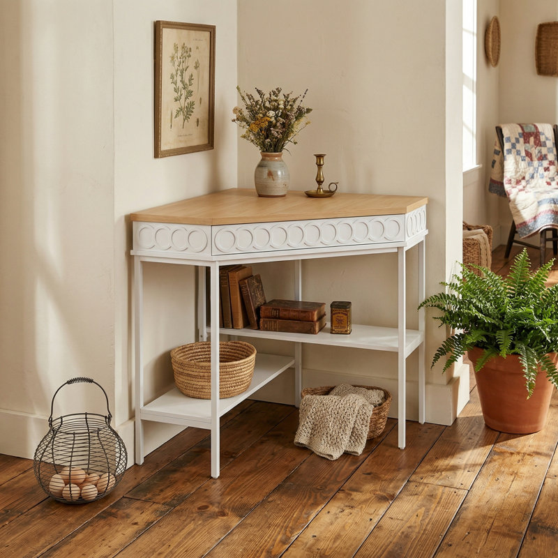 Console d'angle avec tablette de rangement pivotante