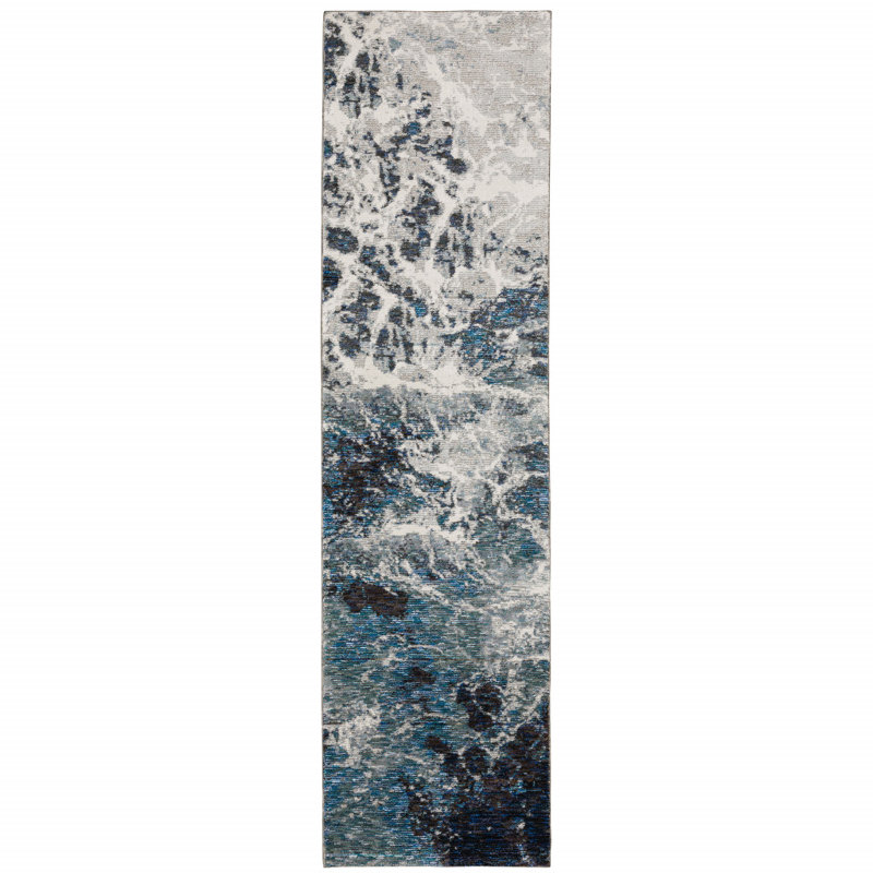 Tapis de couloir abstrait bleu sarcelle et vert tissé à la machine 2 pi x 10 pi
