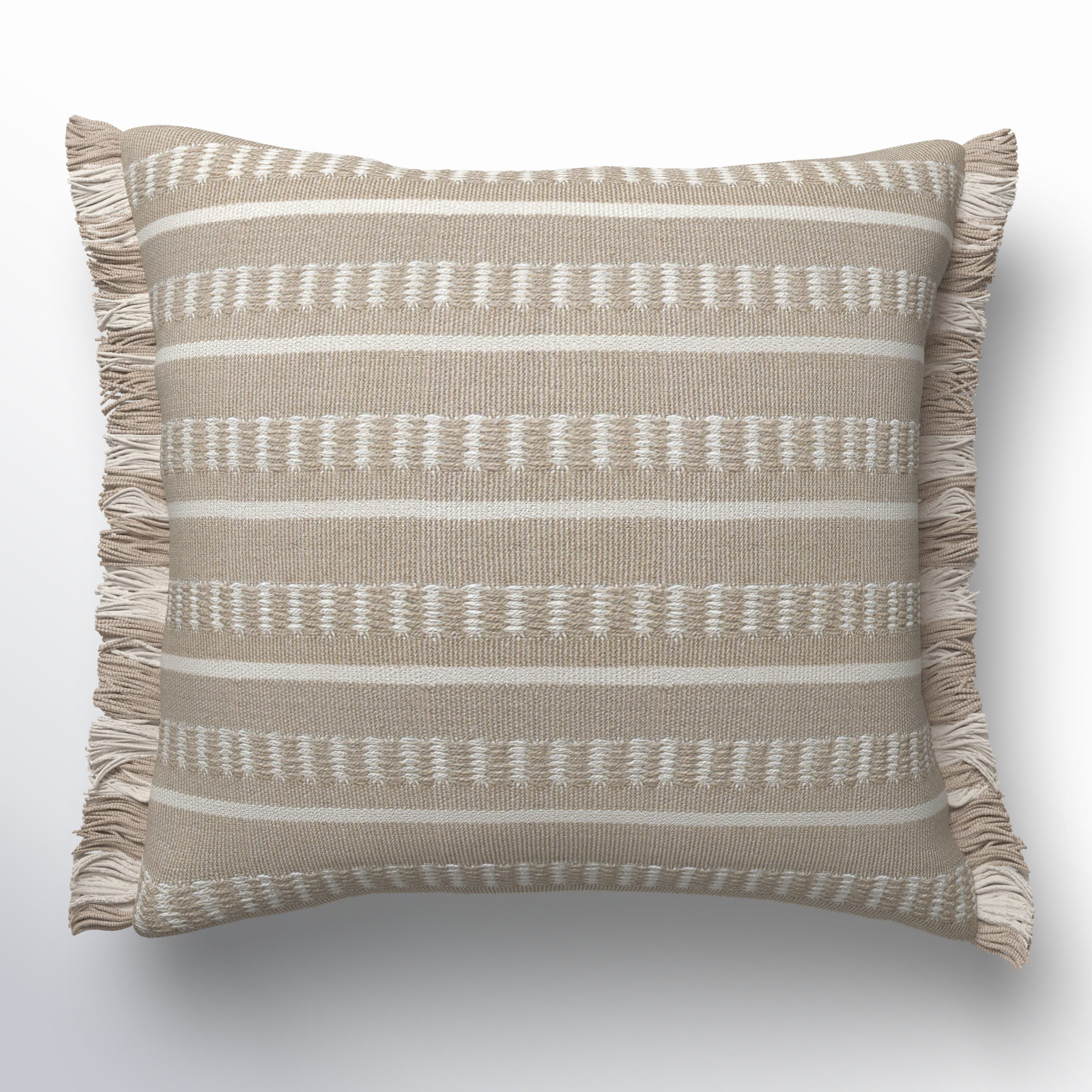 Ava Fringed Indoor/Outdoor Throw Pillow, Taupe, Polyester/Polyfill