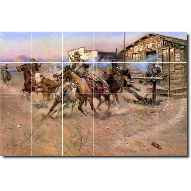 Carreau de céramique décorative 36 po x 24 po 6 po x 6 po, Charles Russell, peinture occidentale W07787