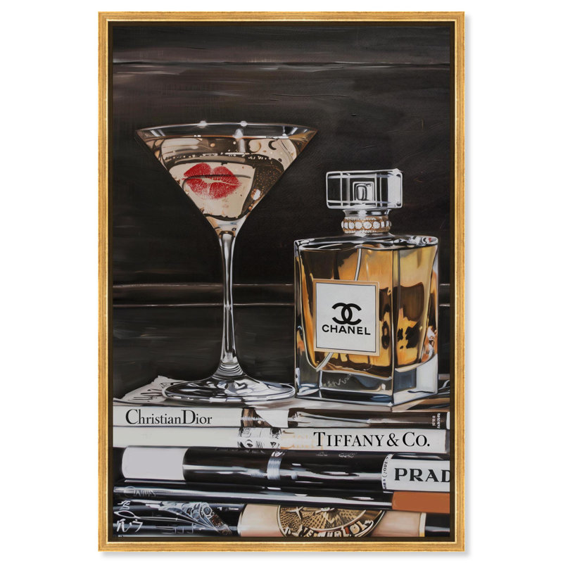 Toile martini par Art Remedy, H 16 po x l 11 po, Argent argent, Cadre flottant