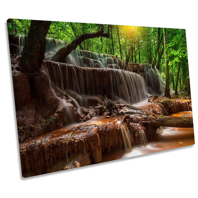 Waterfall Forest River - Wrapped Canvas Print, 81.3cm H x 121.9cm W 