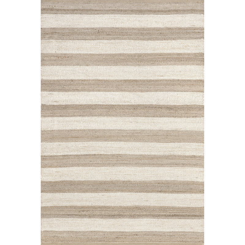 Tapis rayé beige tissé à la main Stockton Springs, Rectangle 5 pi x 8 pi