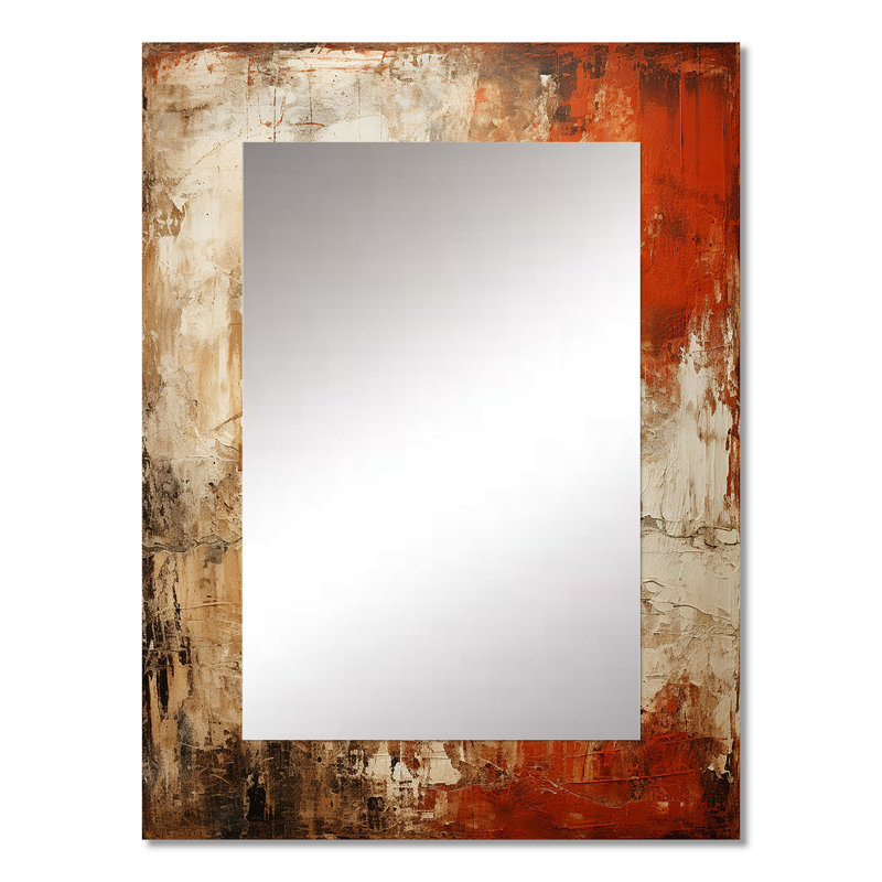 Orange Chaos Collage I - miroir mural unique, abstrait, collage, 32 po x 24 po