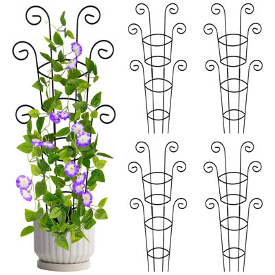 Ensemble de 4 treillis métalliques de 76 cm de hauteur pour plantes grimpantes d'intérieur, noir