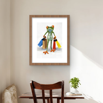 Drôle de grenouille avec des sacs - Reptile vert, reproduction encadrée