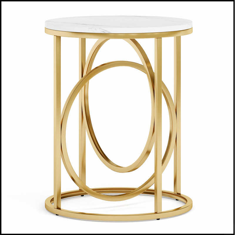 Table de bout ronde moderne en marbre de 20 pouces avec cadre en métal doré, parfaite pour le salon et la chambre à coucher