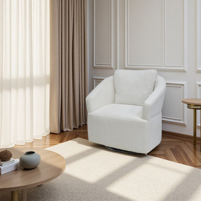 Canapé moderne pivotant à 360 degrés, fauteuils ronds avec dossier haut et fauteuil rembourré beige en velours pour le salon, la chambre à coucher, le bureau et les petits espaces