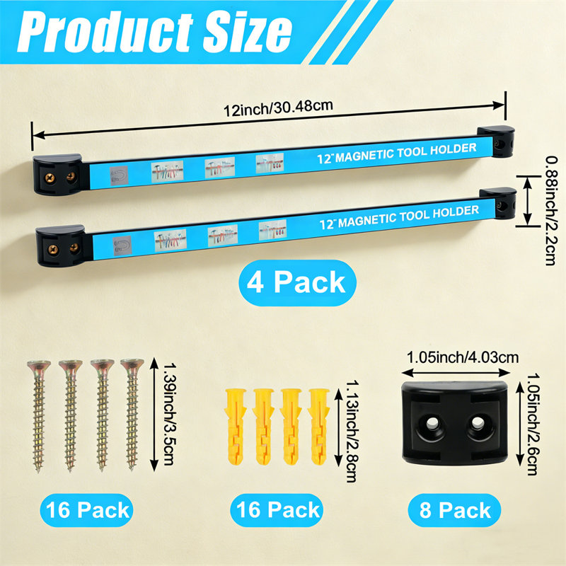 Paquet de 4 bandes magnétiques pour porte-outils de 12 po - Organisateurs d'atelier robustes