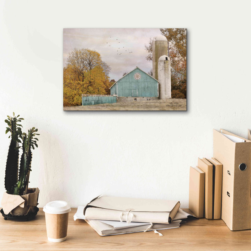 «Teal Barn and Silo» par Lori Deiter, art mural sur toile, H 12 po x l 18 po x P 0,75 po