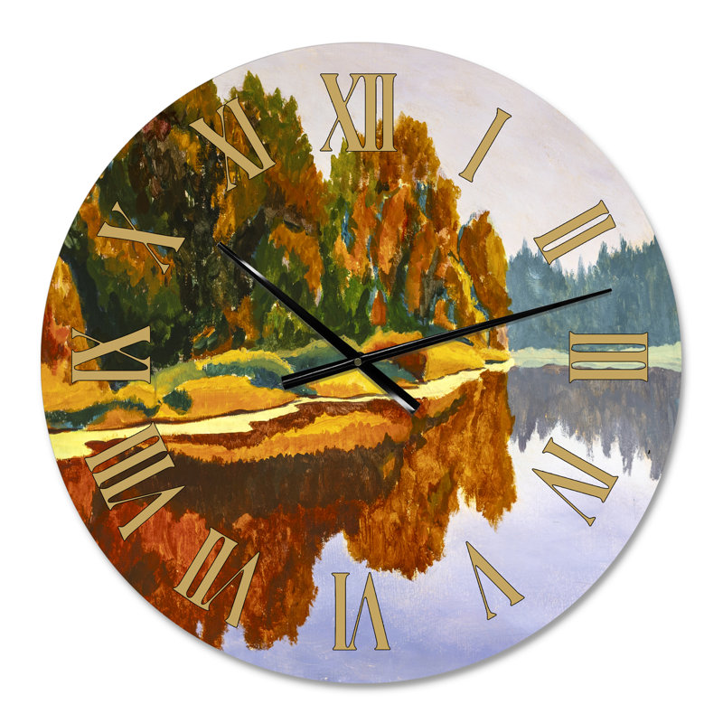 Horloge murale Autum Forest Reflection on Still Lake, Surdimensionné