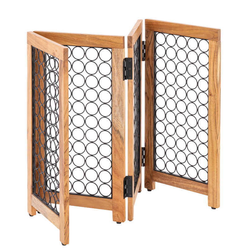 Barrière pour animaux en bois à 4 panneaux avec conception en maille circulaire - Barrière autoportante pliable - Barrière de sécurité élégante pour portes et escaliers