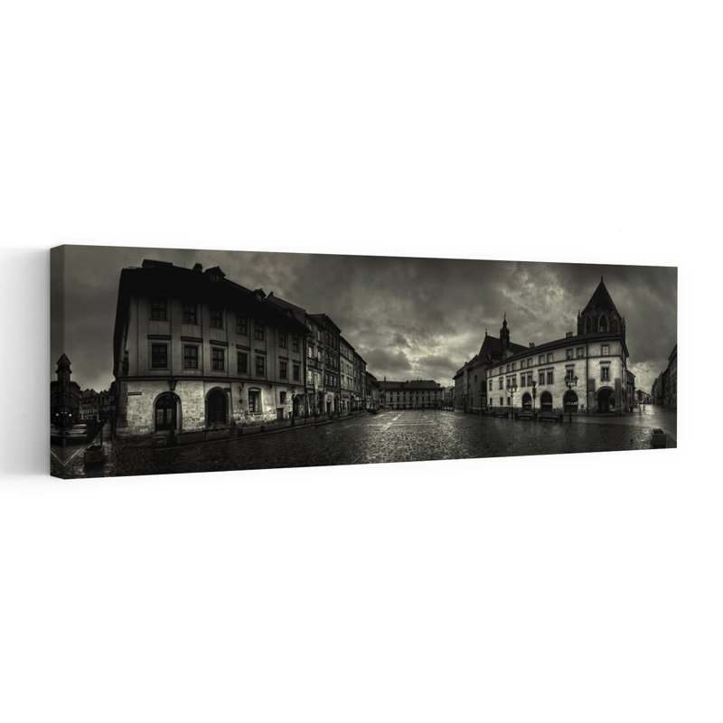 Moody Old Town Square Dramatic Abstract Contemporary Architecture City Wall Art, 36" H x 12" W