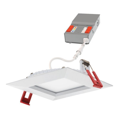 Plafonnier carré 4 po, blanc cassé 2700K-5000K, lumens réglables 450-750, blanc mat
