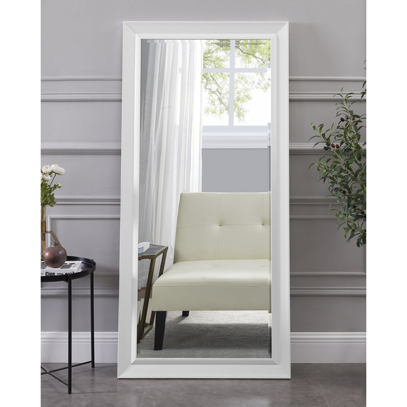 Keymonie Framed Full Length Floor & Wall Mirror, Full Body Faux Wood Frame, Oversize Mirrors, 66" L x 32" W, White