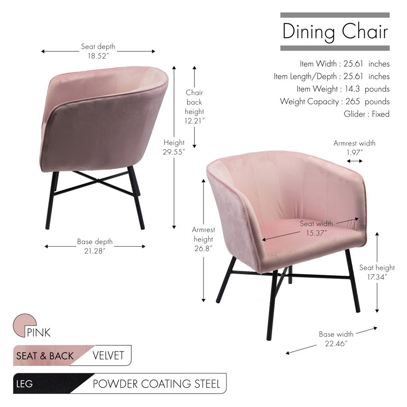 Chaise en velours Beligan Corrigan Studio®, pieds en acier résistant à la rouille, Rose