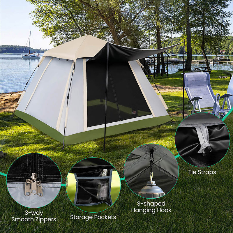 Tente de camping instantanée pour 2 à 4 personnes avec sac de transport amovible Rainfly de Gymax