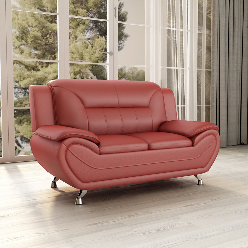 61'' Faux Leather Loveseat, Red  Faux Leather