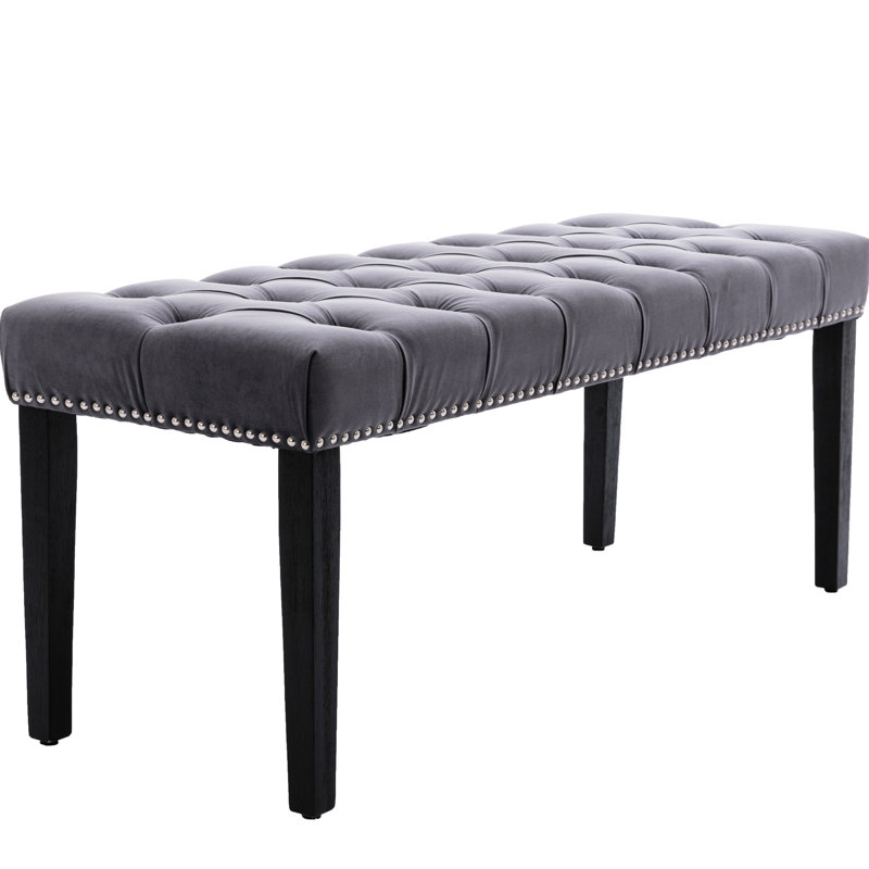 Dark Gray Velvet Bench, Footrest Stool, 330 Lbs Weight Capacity, Suitable For Bedroom, Entryway, Hallway Living Room,