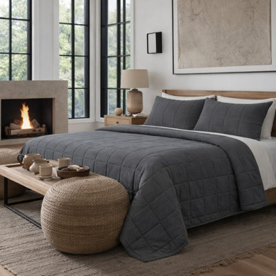 Cotton Canvas Twin Coverlet Set 
