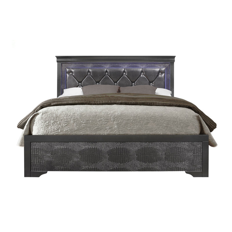 Très grand lit avec lit capitonné glamour, gris, King