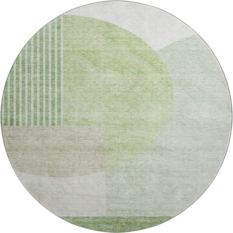 Premium Machine Washable Prisco Olive Rug, Round 8'