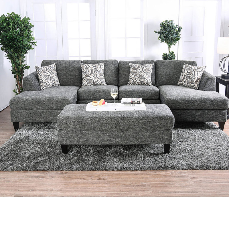 Anterious 122" Wide Chenille Symmetrical Modular with Ottoman