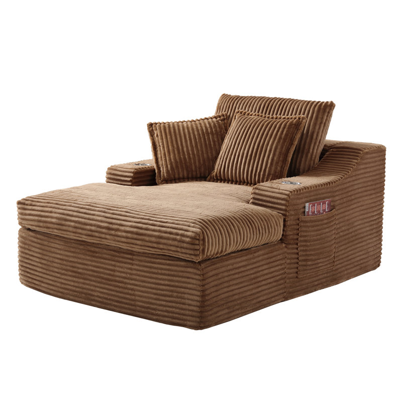  Très grande méridienne intérieure, canapé-lit rembourré 67 po avec porte-gobelets et 3 coussins, canapé-lit à dossier profond en velours côtelé désossé pour le salon, fauteuil de lecture sans assemblage, brun