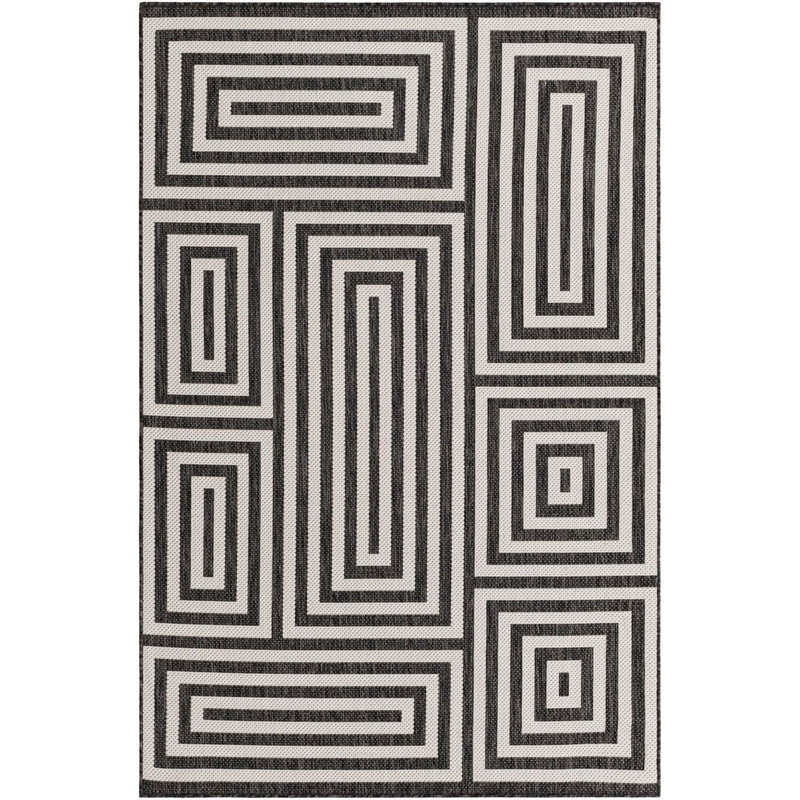 Contemporary Bello Area Rug Black and White Color, Rectangle 5'3" x 8'