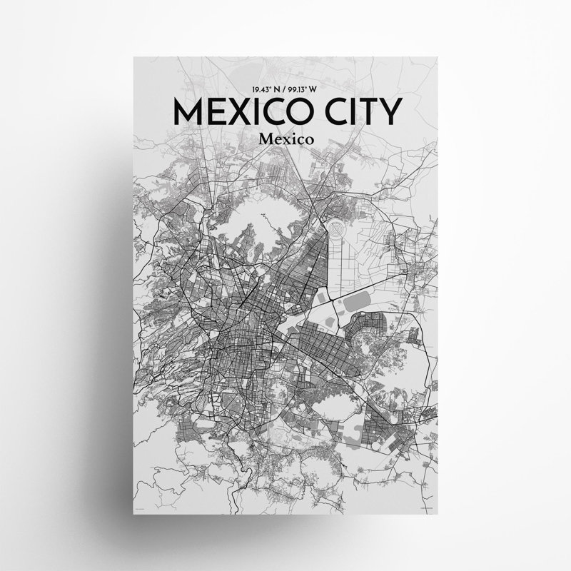 «Mexico City Map», impression, Gris / blanc, H 36 po x l 24 po