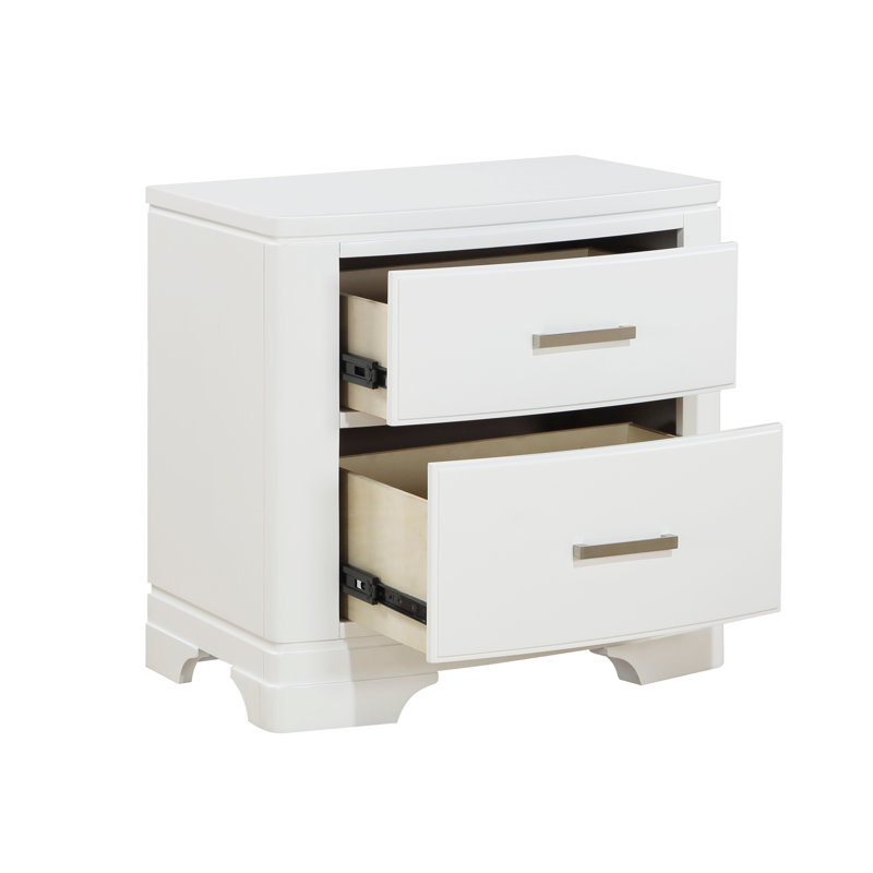 Table de chevet blanche à deux tiroirs - Mobilier de chambre à coucher transitionnel élégant | Idée de cadeau