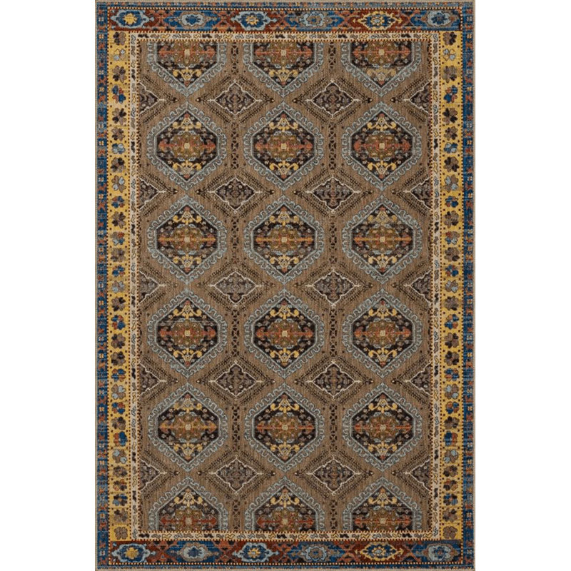 Tapis traditionnel multicolore brun lavable à la machine, Sous-tapis rectangulaire de 3 pi 3 po x 4 pi 11 po