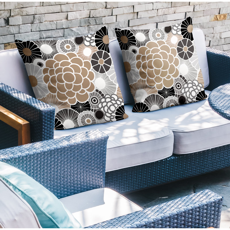 Floral Outdoor Reversible Throw Pillow, Beige, 19W" x 19H"