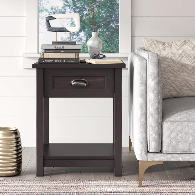 ClickDecor Bailey Wood 1-Drawer End Table, Black