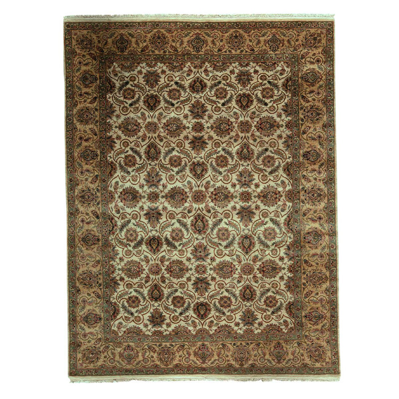 Tapis oriental ivoire / doré / rouille en laine noué à la main 8 pi 11 po x 11 pi 9 po Oriental