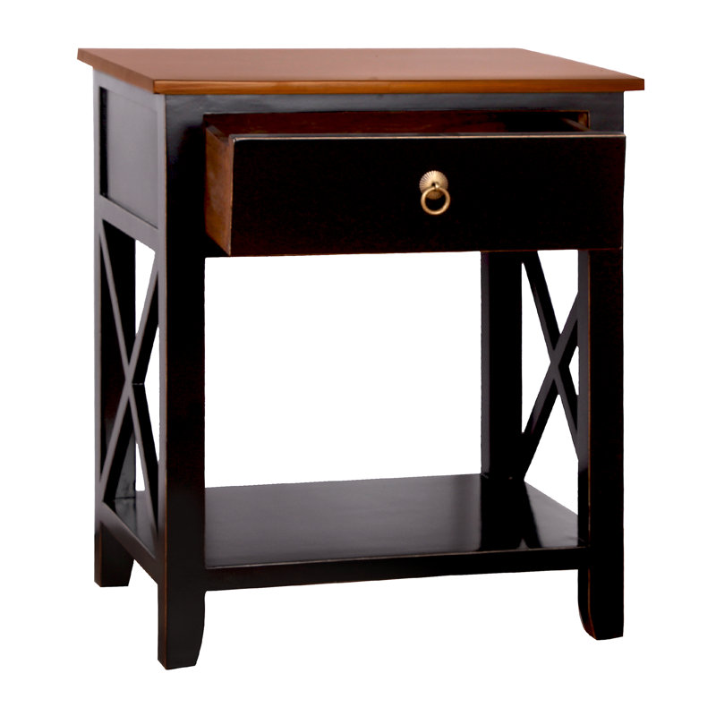 75.44cm W Solid Wood Bedside Table, Black