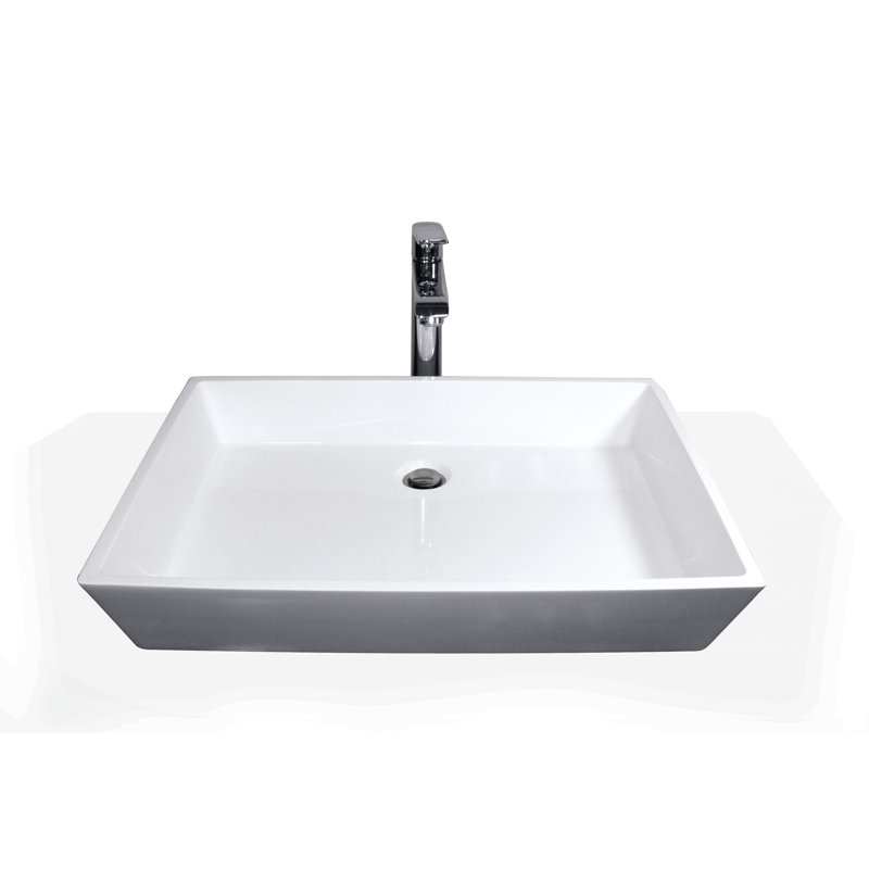 Polished White Handmade Rectangular Dual Mount Bathroom Sink