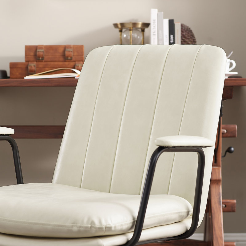Chaise de bureau pivotante en similicuir Jadd , Blanc cassé