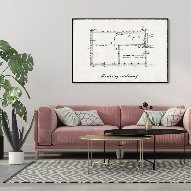 Dessins architecturaux ii-impression sur toile tendue, H 36 po x l 54 po