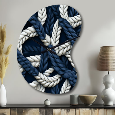 Coastal Rope Motifs White And Blue - Boom Shape Unique Coastal Wall Clock
