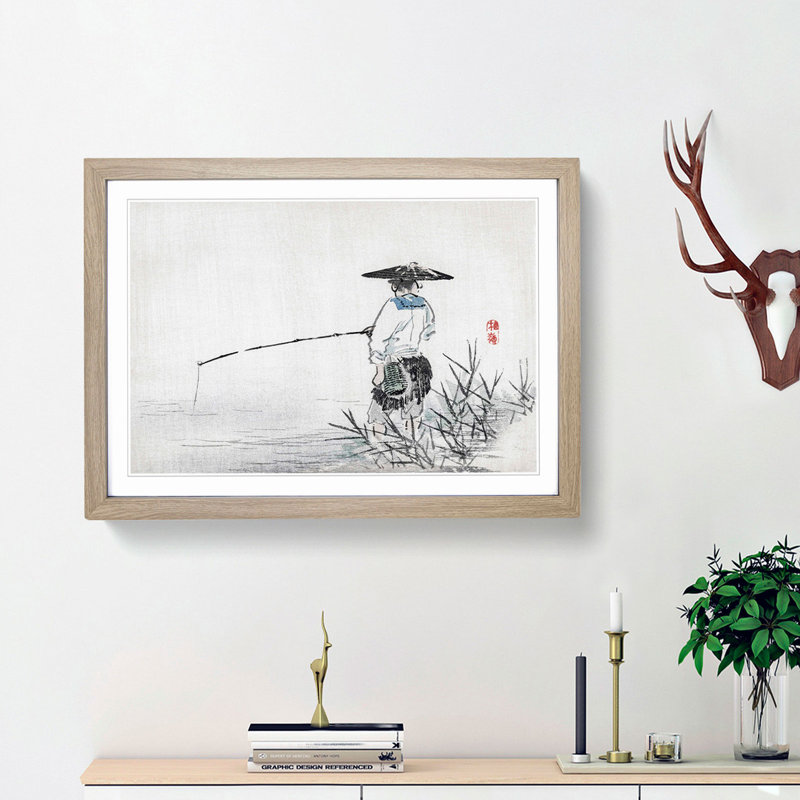 Fisherman by Kono Bairei - Picture Frame Painting Print, 27cm H x 36cm W x 2cm D, Oak Framed