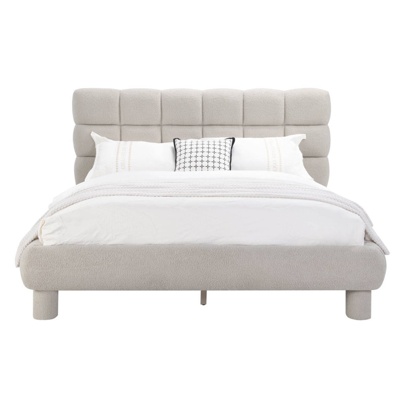 Fully Upholstered Platform Bed with Teddy Fabric, King