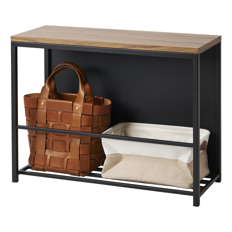 Black Steel and Wood Entryway Storage Bench with Concealed Storage