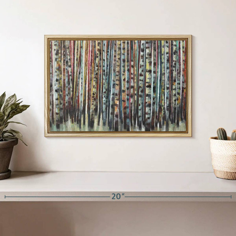 Forêt de bouleaux peinte, Cadre flottant en bois naturel, 13 po x 9 po