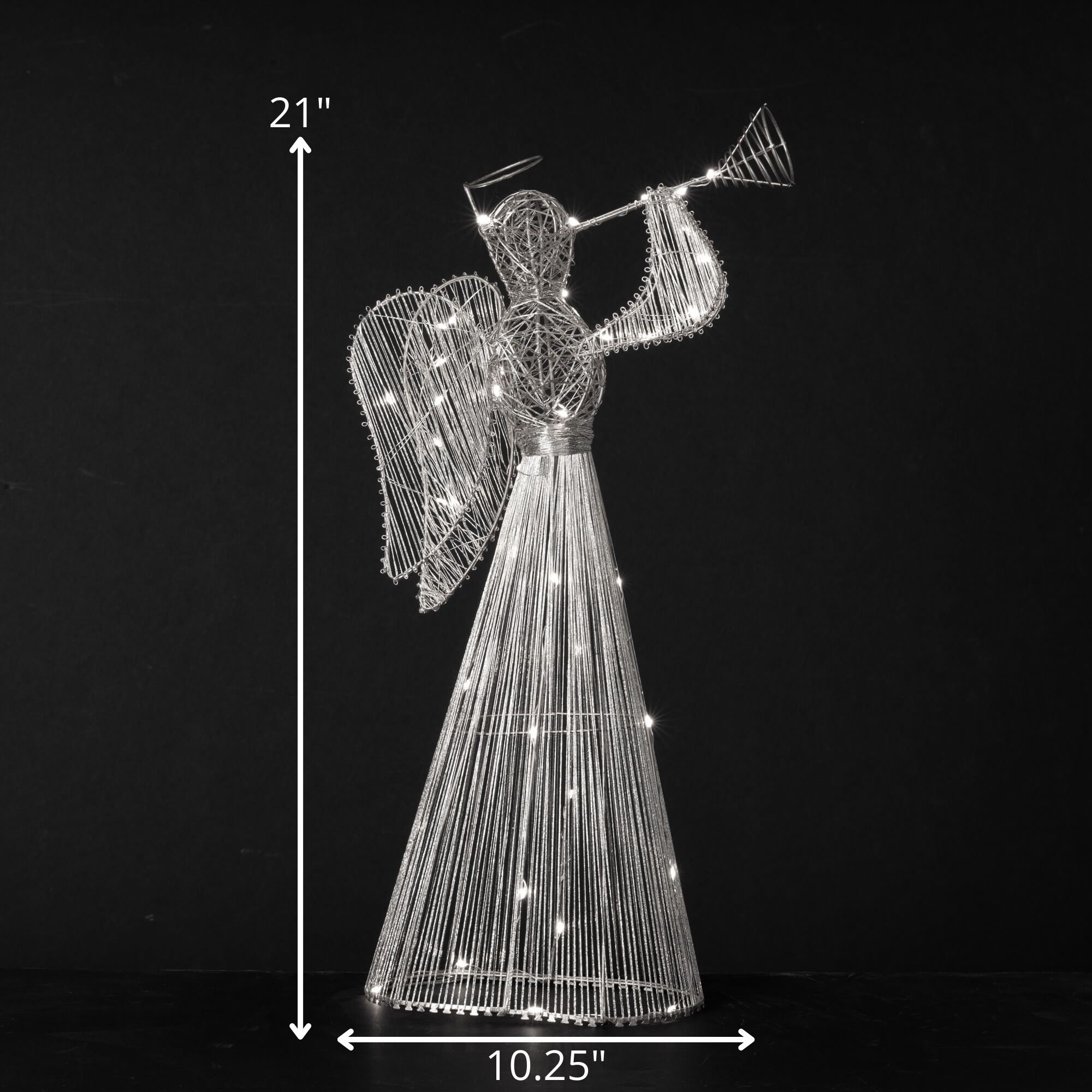 21" Christmas Large Lighted Silver Angel, Silver