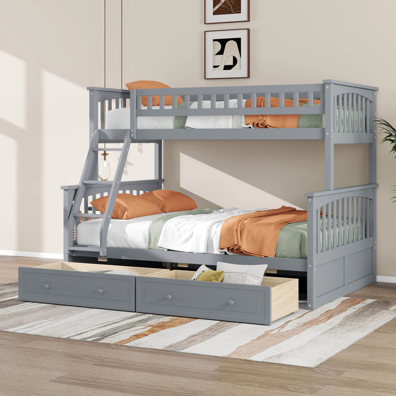 Lit superposé simple au-dessus de double avec deux tiroirs de rangement, lit superposé convertible, peut être converti en deux lits de repos