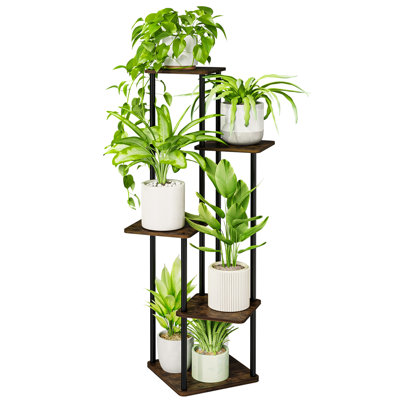 Support à plante brun à 5 niveaux pour plante d'intérieur en métal et panneau de fibres à densité moyenne