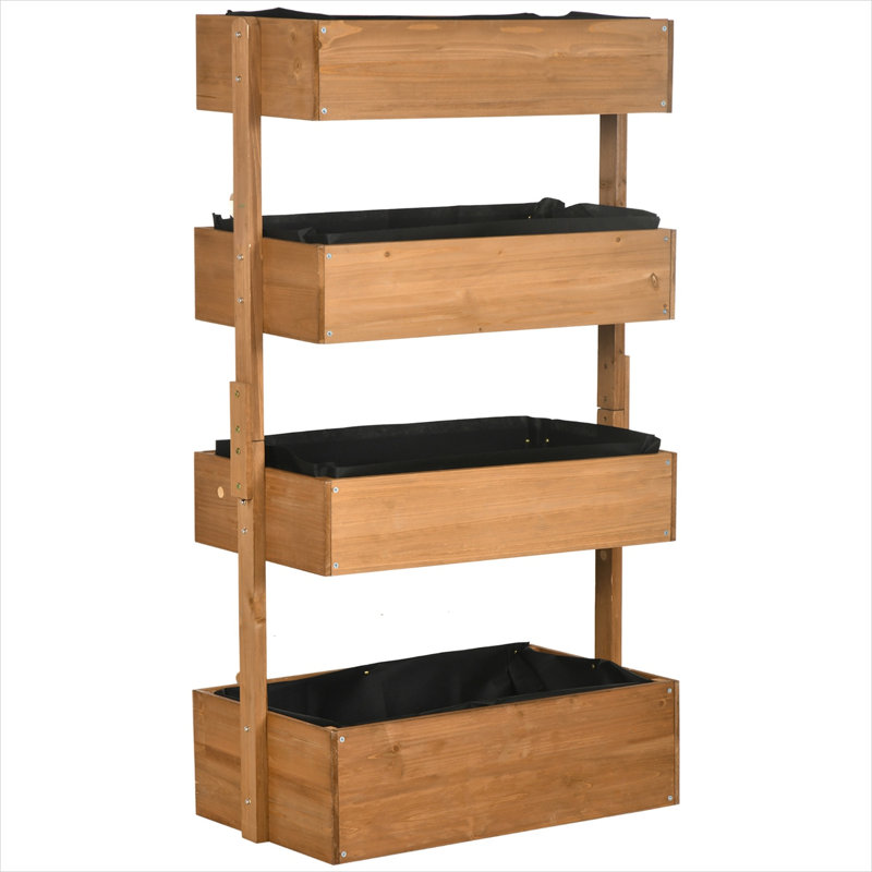 Support pour plante en bois de sapin orange avec design réglable et détails en bois massif