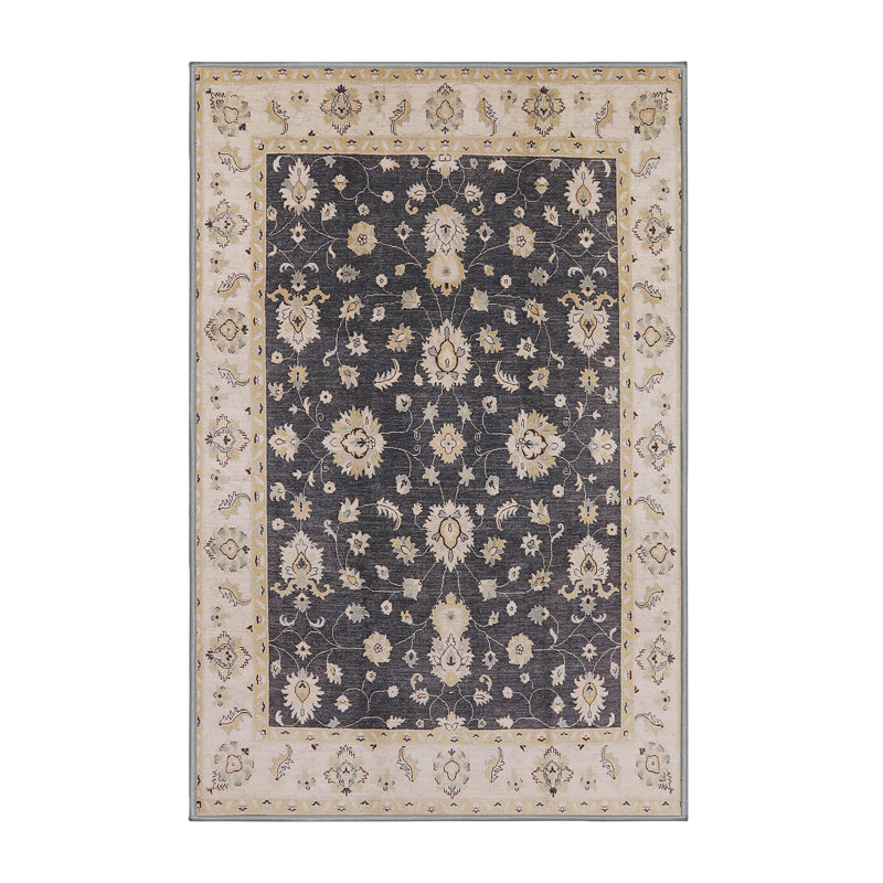 Tapis oriental noir / beige Nicolaus, Rectangle 6 pi x 9 pi